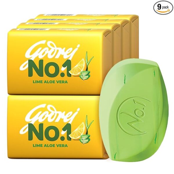 Godrej No.1 Bathing Soap Lime & Aloe Vera Grade 1 Soap & Long-lasting Fragrance, (150g each) - Pack of 5