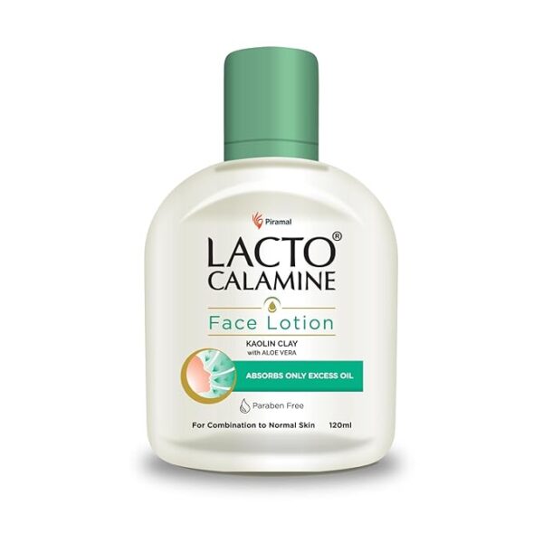 Lacto Calamine Face Lotion | 120ml | Daily Moisturizer For Face - Combination To Normal Skin | Kaolin Clay & Aloe Vera | Abosrbs Excess Oil | Fights Pimples, Darkspots & Blackheads | Body Lotion