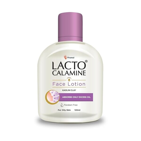 Lacto Calamine Face Lotion | 120ml | Daily Moisturizer For Face - Combination To Normal Skin | Kaolin Clay & Aloe Vera | Abosrbs Excess Oil | Fights Pimples, Darkspots & Blackheads |