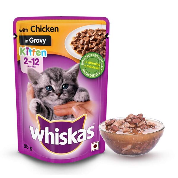 Whiskas Wet Food for Kittens (2-12 Months), Chicken in Gravy Flavour, 5 Pouches (5 x 85g)