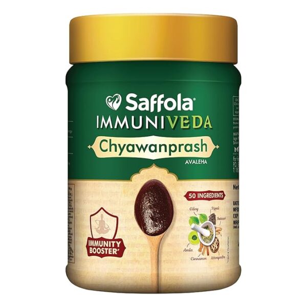 Saffola Immuniveda Chyawanprash - 500g with Ashwagandha, Giloy, Shilajit & Shatavari | Helps Boosts Immunity | Improve Strength, Stamina and Energy