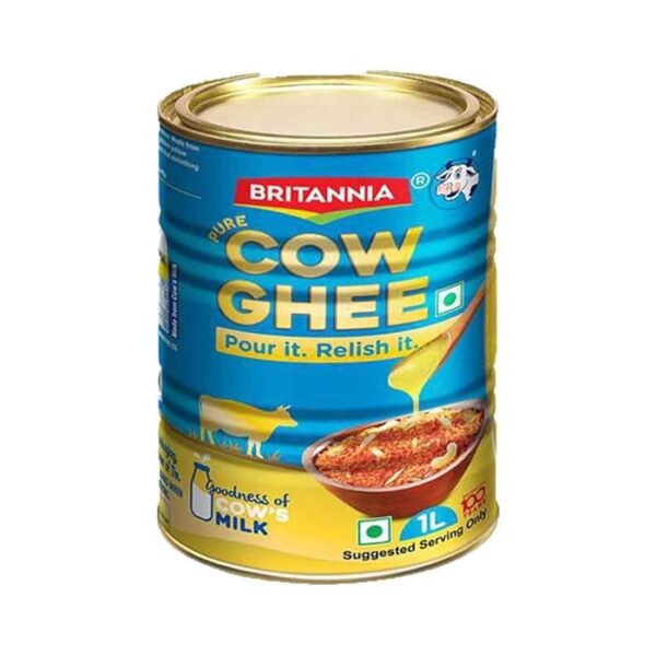 BRITANNIAPure Cow Ghee 33.81floz (1 KG) - Pack of 1 - Rich, Golden & Lactose-Free - Authentic Ghee for Classic Flavor
