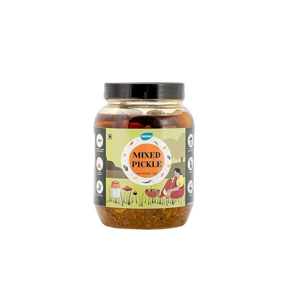 AASNAA Mixed Pickle - Authentic Indian Assorted Vegetable Pickle | Tangy and Spicy Blend | Made with Natural Ingredients | No Artificial Preservatives | 1 kg Jar