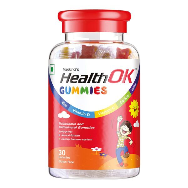 Health Ok Mankind Gummies (Bottle of 30 Gummies), Multivitamin and Multimineral for Kids, Supports Normal Growth, Healthy Immune system and Brain Function, for 7 -17-year-old