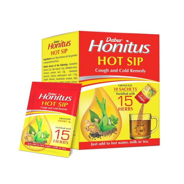 Dabur Honitus Hot Sip - Pack of 30 Sachets ( 4gx30 )| 100% Ayurvedic Kadha | Provides Instant Relief from Cough, Cold & Sore Throat | Natural Immunity Booster | Unique Blend of 15 Ayurvedic Herbs
