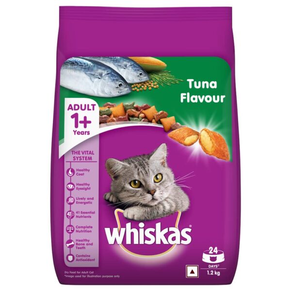 Whiskas Adult (+1 Year) Dry Cat Food Food, Tuna Flavour, 1.2kg Pack