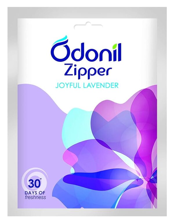 Odonil Bathroom Air Freshner Zipper (Joyful Lavender) - 10g | Instant & Long Lasting Fragrance | Lasts upto 30 days | Germ Protection