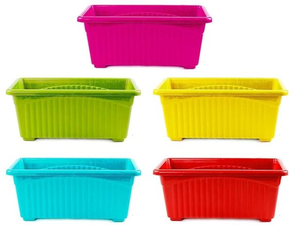 Rectangular Plastic Pots for Plants, Multicolor 14 INCH Jupiter Flower Pots for Home, Window Display, Garden Plant Container Set (3) - Image 3