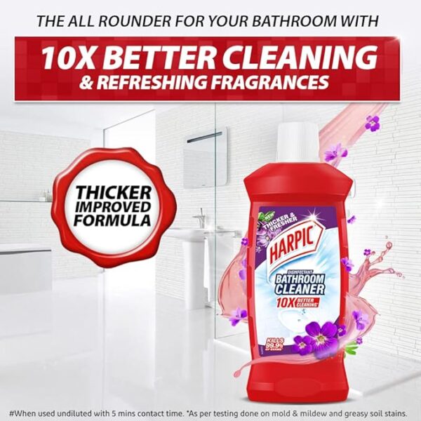 Harpic 1 Litre - Floral, Bathroom Cleaner Liquid | New Thicker Bathroom Floor Cleaner | Red Harpic Bottle - Image 2
