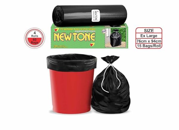 Newtone Premium Garbage Bags Size 30 X 37 Inches (Extra Large) 60 Bags (2 rolls) Dustbin Bag/Trash Bag - Black Color - Image 2