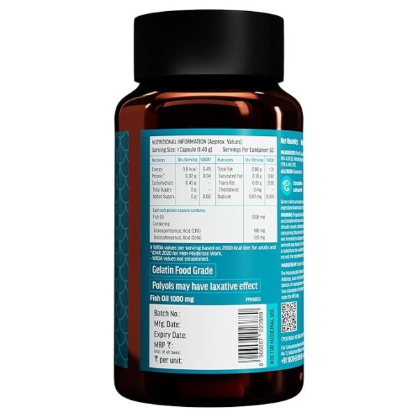 HealthKart HK Vitals Fish Oil For Men And Women (60 Capsules) | 1000mg Omega 3 with 180mg EPA & 120mg DHA | For Brain, Heart, Eyes, and Joints Health - Image 2