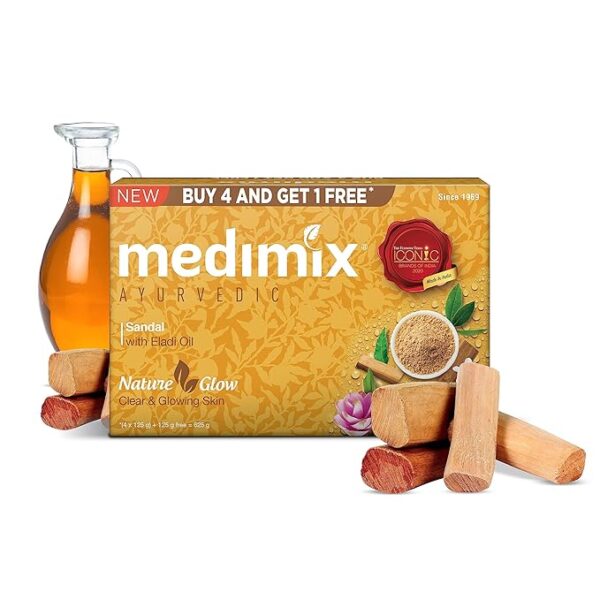 Medimix Ayurvedic Sandal Bathing Soap Bar With Eladi Oil 125Gm (Buy 4 and Get 1 Extra Combo Pack) | For Naturally Glowing Skin | Herbal | Natural | Paraben-free & Sulphate-free | 100% Vegan - Image 2