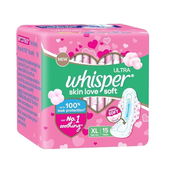 WHISPER ULTRA SKIN LOVE SOFT SANITARY PADS, 15 XL PADS, COTTONY SOFT, - Image 2
