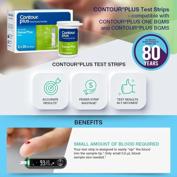 Contour Plus Blood Sugar Test Strips (50 Pack) | Easy to Use & Accurate - Image 2