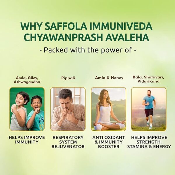 Saffola Immuniveda Chyawanprash - 500g with Ashwagandha, Giloy, Shilajit & Shatavari | Helps Boosts Immunity | Improve Strength, Stamina and Energy - Image 2