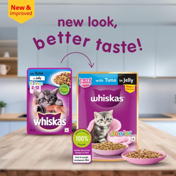 Whiskas Junior Kitten (2-12 Months) Wet Cat Food, Tuna in Jelly, 80 g x 5, Hydrating Food Made With Real Fish, 100% Complete & Balanced Nutrition for Kittens - Image 2
