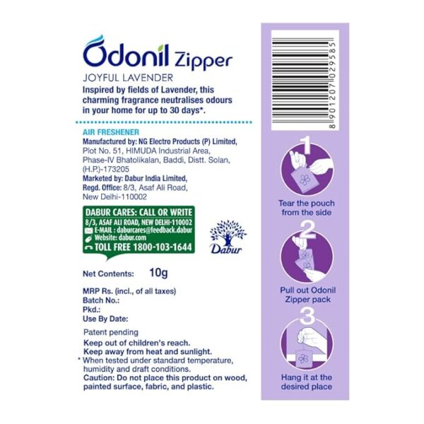 Odonil Bathroom Air Freshner Zipper (Joyful Lavender) - 10g | Instant & Long Lasting Fragrance | Lasts upto 30 days | Germ Protection - Image 2
