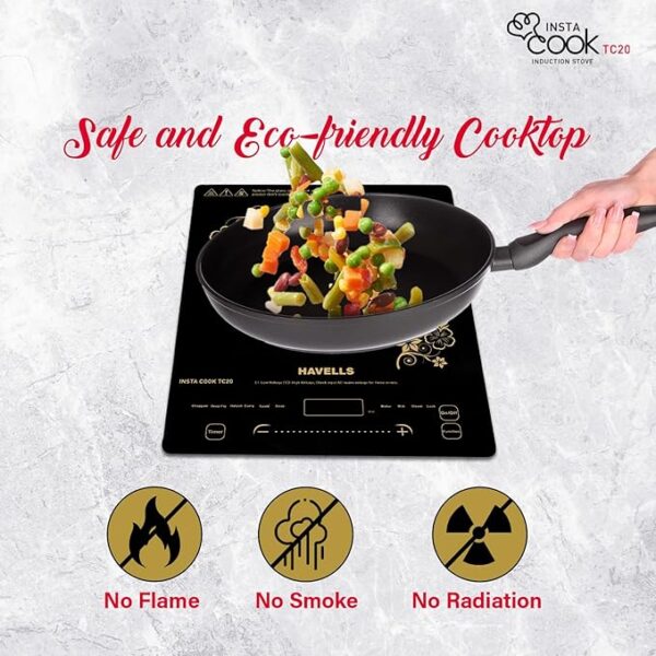 Havells Induction Glass Ceramic Cooktop Tc20 With 9 Cooking Modes Bis Approved 2000 Watt With 3 Year Coil Warranty - Black - Image 2