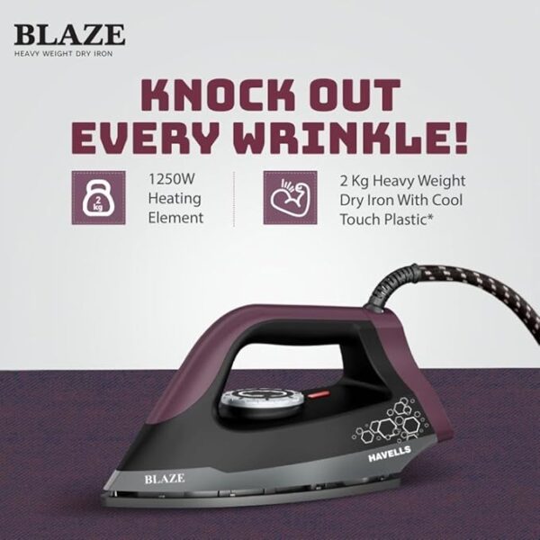 Havells Dry Iron 2 KG Heavy Weight Dry Iron 1250W- Black - Image 2