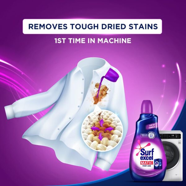 Surf Excel Matic Front Load Liquid Detergent 1L|| Specially designed for Tough Stain Removal on Laundry in Washing Machines - Image 4