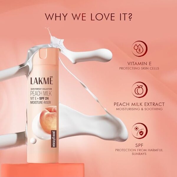 LAKMÉ Peach Milk Ceramide Lotion Moisturizer with SPF 24 & Hyaluronic for Intense Moisturizing & Skin Protection from UVA/B Rays|With Skin Conditioner| For Dry Skin, Normal Skin & Sensitive Skin 60ml - Image 3