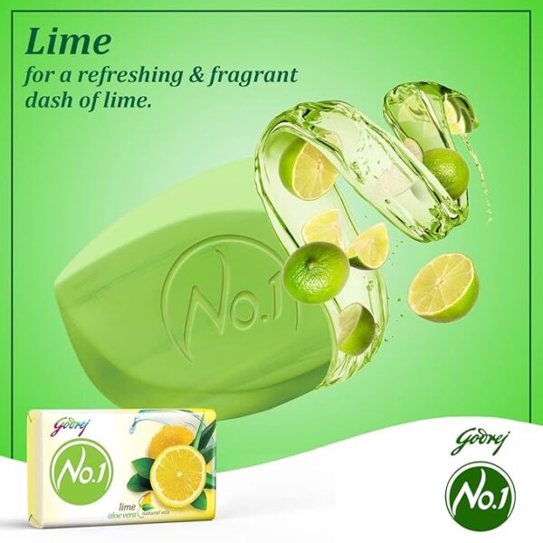 Godrej No.1 Bathing Soap Lime & Aloe Vera Grade 1 Soap & Long-lasting Fragrance, (150g each) - Pack of 5 - Image 5