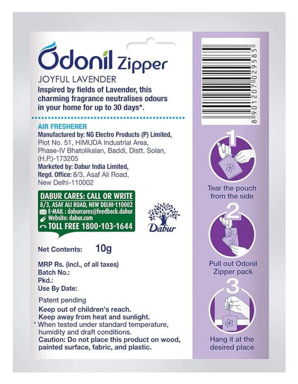 Odonil Bathroom Air Freshner Zipper (Joyful Lavender) - 10g | Instant & Long Lasting Fragrance | Lasts upto 30 days | Germ Protection - Image 5