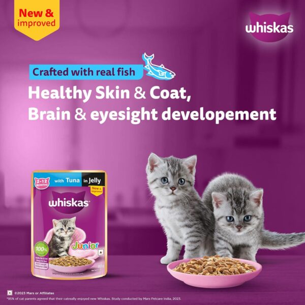 Whiskas Junior Kitten (2-12 Months) Wet Cat Food, Tuna in Jelly, 80 g x 5, Hydrating Food Made With Real Fish, 100% Complete & Balanced Nutrition for Kittens - Image 6