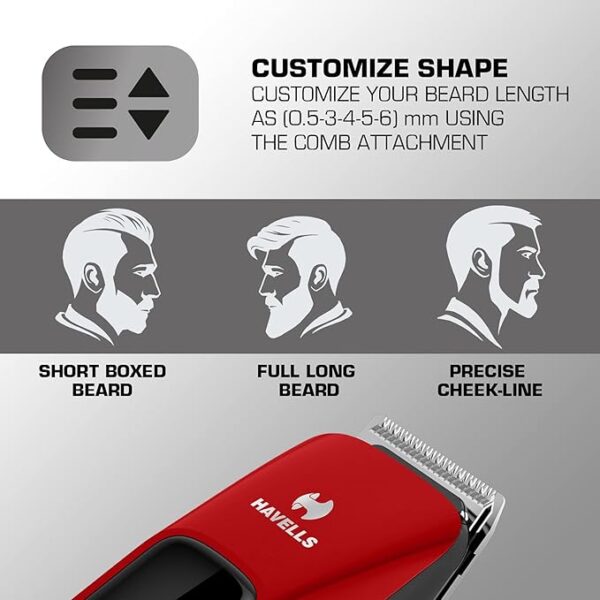 Havells Men Bt5111C Cordless Beard Trimmer With Comb (Black & Red) - Image 5