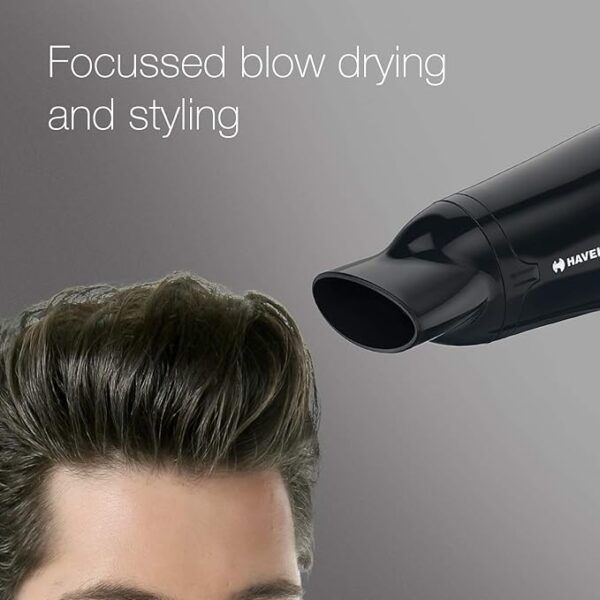 Havells HD3162 Men's 1565 Watts Powerful Hair Dryer with Thin Concentrator and Cool Shot Button; Heat Balance Technology (Black) - Image 4