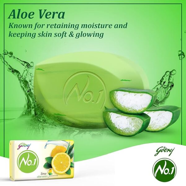 Godrej No.1 Bathing Soap Lime & Aloe Vera Grade 1 Soap & Long-lasting Fragrance, (150g each) - Pack of 5 - Image 4