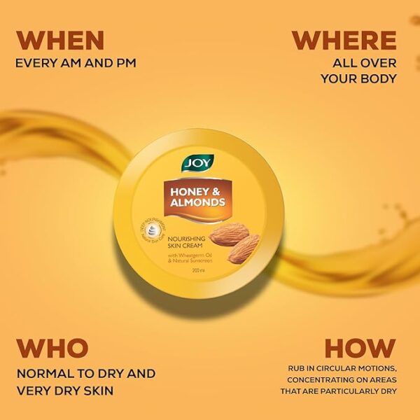 Joy Honey & Almonds Deep Nourishing Moisturizer for Face, Hands & Body (100ml) |Skin Cold Cream with Natural Sunscreen For Glowing Skin | Protects for Dryness & Retains Natural Moisture Balance - Image 4