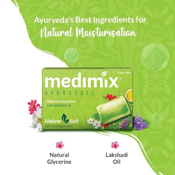 Medimix Ayurvedic Natural Glycerine Bathing Soap With Lakshadi Oil For Soft, Supple & Moisturized Skin 100g (Buy 3 Get 1 Extra Combo Pack) | Natural | Herbal | Paraben-free & Sulphate-free | 100% Vegan - Image 3