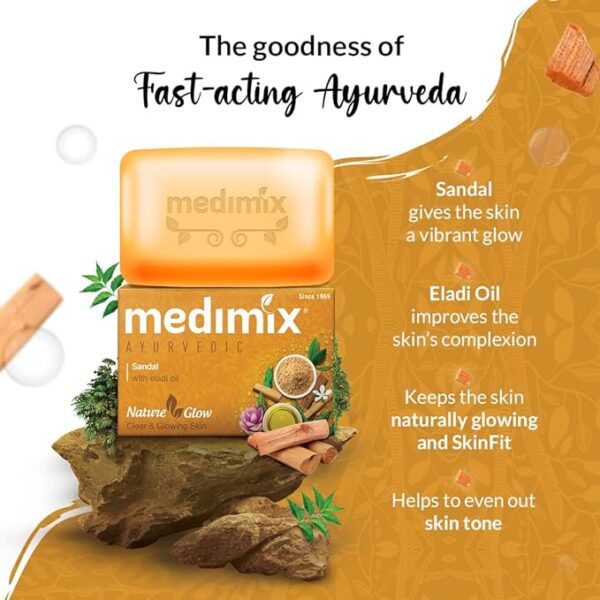 Medimix Ayurvedic Sandal Bathing Soap Bar With Eladi Oil 125Gm (Buy 4 and Get 1 Extra Combo Pack) | For Naturally Glowing Skin | Herbal | Natural | Paraben-free & Sulphate-free | 100% Vegan - Image 4