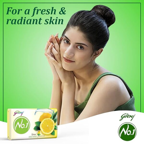 Godrej No.1 Bathing Soap Lime & Aloe Vera Grade 1 Soap & Long-lasting Fragrance, (150g each) - Pack of 5 - Image 3