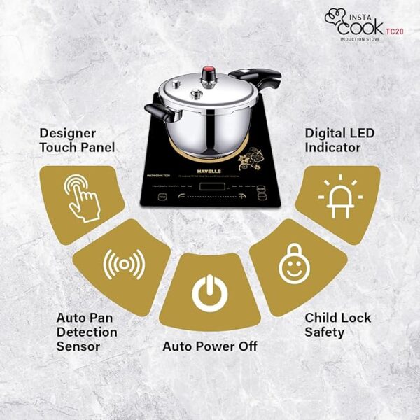 Havells Induction Glass Ceramic Cooktop Tc20 With 9 Cooking Modes Bis Approved 2000 Watt With 3 Year Coil Warranty - Black - Image 3
