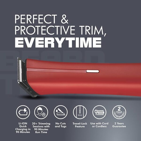 Havells Bt6111 Beard Trimmer, Skin Firendly Stainless Steel Blades 90 Mins Runtime Up To 13 Mm Length Settings 2 Years Guarantee (Red)-Battery Powered, Men - Image 3