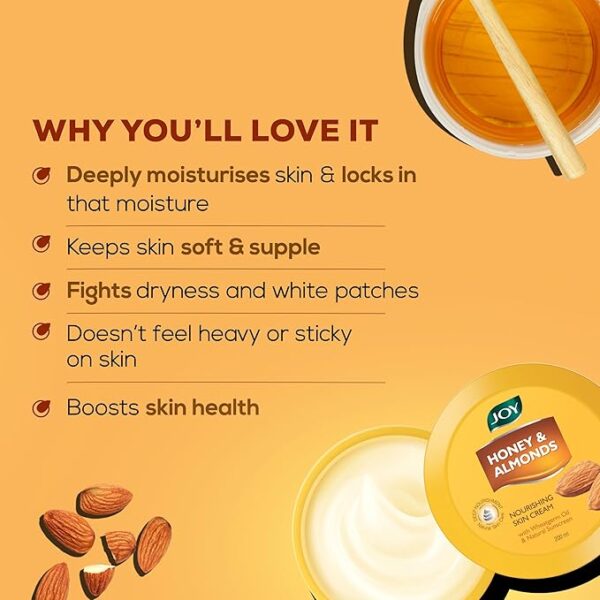 Joy Honey & Almonds Deep Nourishing Moisturizer for Face, Hands & Body (100ml) |Skin Cold Cream with Natural Sunscreen For Glowing Skin | Protects for Dryness & Retains Natural Moisture Balance - Image 3