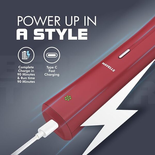 Havells Bt6111 Beard Trimmer, Skin Firendly Stainless Steel Blades 90 Mins Runtime Up To 13 Mm Length Settings 2 Years Guarantee (Red)-Battery Powered, Men - Image 2