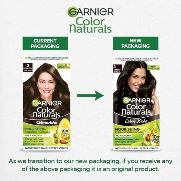Garnier Color Naturals Crème hair color, Shade 3 Darkest Brown, 70ml + 60g - Image 3