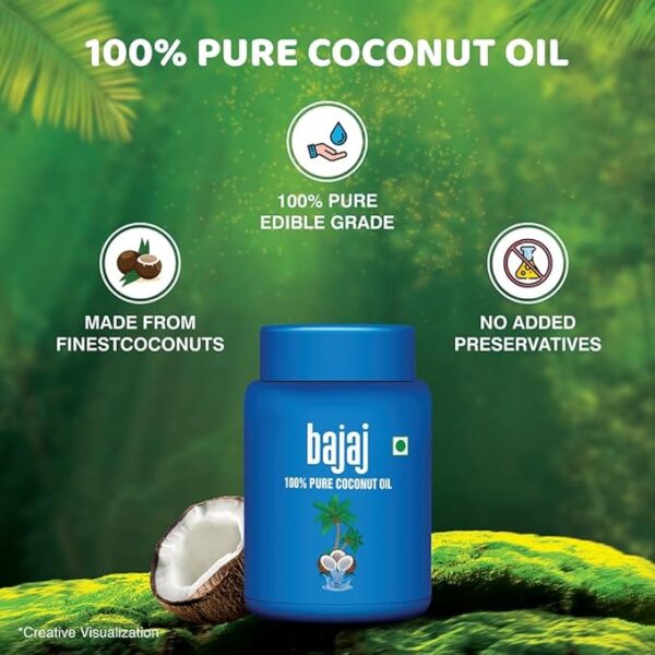 Bajaj 100% Pure Coconut Oil 600ml Wide Mouth Jar - Image 2