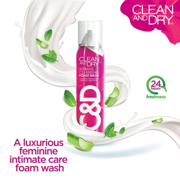 CLEAN & DRY | intimate Cleansing Foam wash | Cleanses & Nourishes | Anti-Bacterial and prevents infections | Restores pH Balanace| Naturally | No itching | No Burning | No white Discharge | Lightens & Protects| No 1 Expert intimate care range | 85g - Image 4