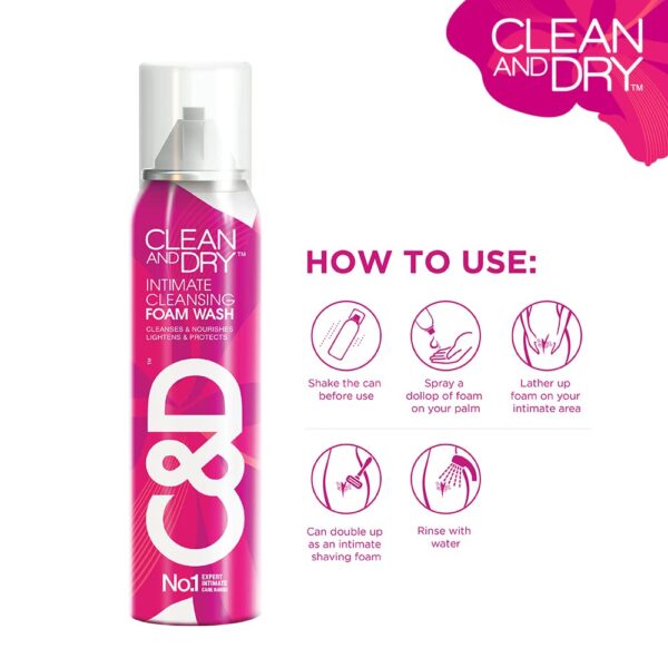 CLEAN & DRY | intimate Cleansing Foam wash | Cleanses & Nourishes | Anti-Bacterial and prevents infections | Restores pH Balanace| Naturally | No itching | No Burning | No white Discharge | Lightens & Protects| No 1 Expert intimate care range | 85g - Image 3