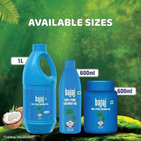Bajaj 100% Pure Coconut Oil 600ml Wide Mouth Jar - Image 4