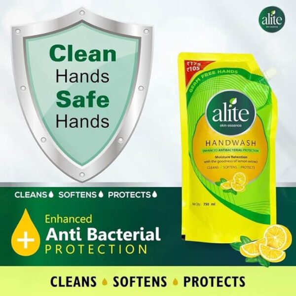 Alite Hand Wash Refill Pouch Enhanced Antibacterial Protection & Moisture Retention Enriched with Neem, Lemon, Rose & Strawberry Extracts for Soft, Clean, Germ-Free Hands 750ml - Image 3