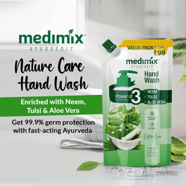 Medimix Ayurvedic Nature Care Hand Wash Refill With Neem,Tulsi&Aloe Vera 675 Ml (Combo Pack Of 2)|For Soft&Odour-Free Hands|99.9% Germ Protection|Shop Herbal|Natural|Soap-Free|100% Vegan - Image 5