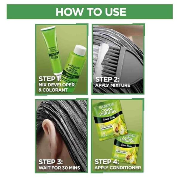 Garnier Color Naturals Crème hair color, Shade 3 Darkest Brown, 70ml + 60g - Image 2