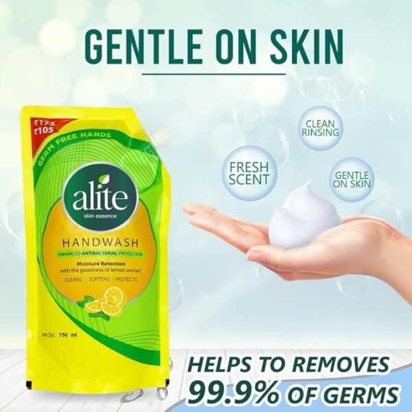 Alite Hand Wash Refill Pouch Enhanced Antibacterial Protection & Moisture Retention Enriched with Neem, Lemon, Rose & Strawberry Extracts for Soft, Clean, Germ-Free Hands 750ml - Image 2