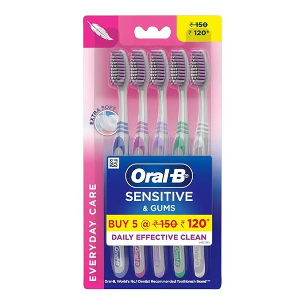 Oral B Sensitive Care Toothbrush, Extra Soft (Pack of 5) Adult, Manual, Multicolor