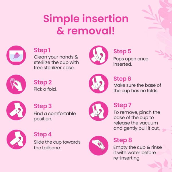 i-activ Menstrual Cup for Women with free sterilizer case | Rash-Free, Leak-Free & Ultra soft Cup with Pouch| 100% Medical Grade Silicone | 8-10 hrs protection (Medium) Pack of 1 - Image 3